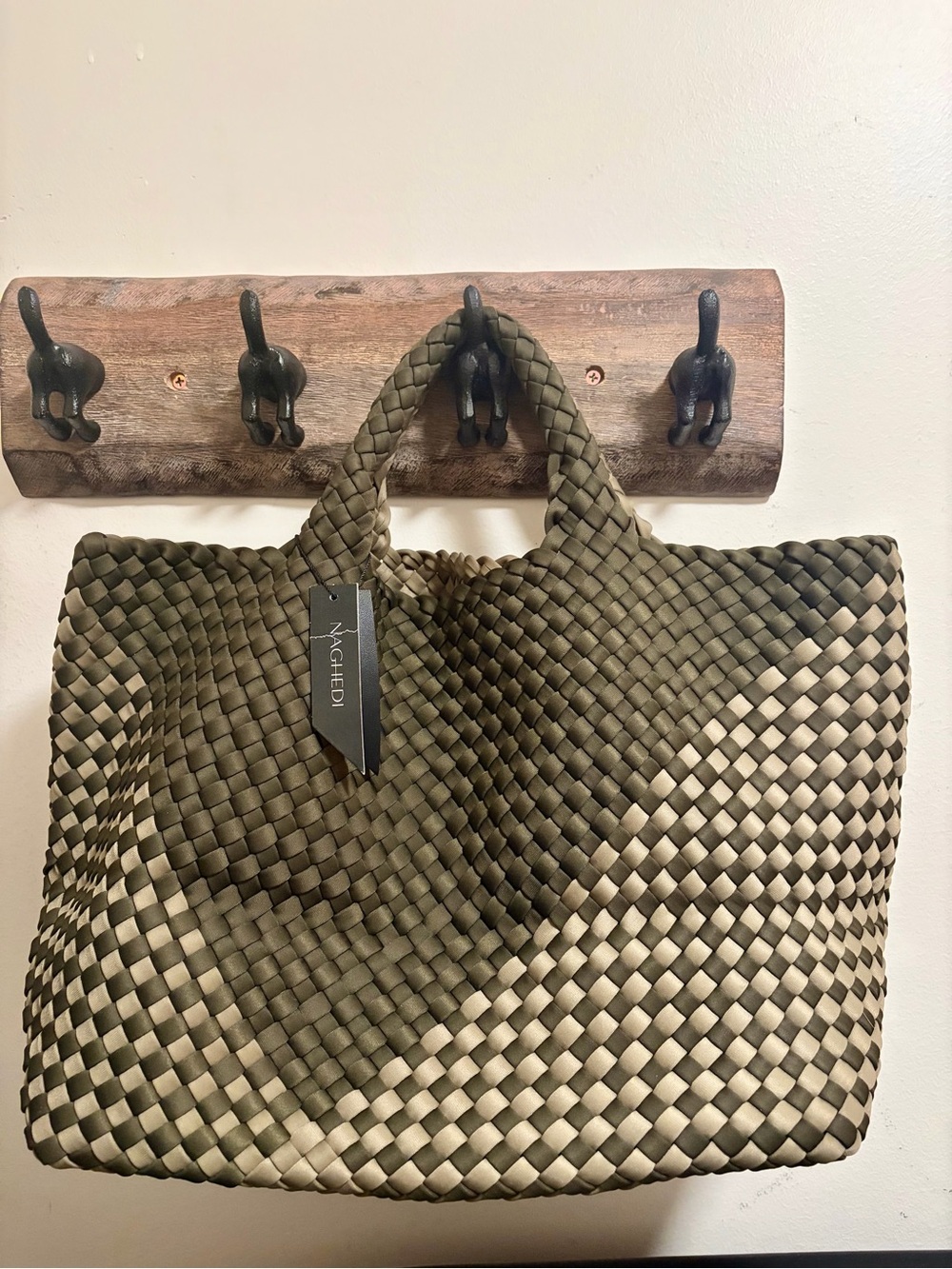 Michele Olive and Cream Woven Tote